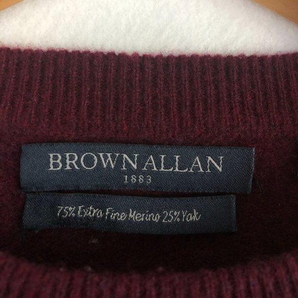 Brown Allan Women's Size Small Burgundy Merino Wool Yak Tie Sleeve Knit Sweater - Picture 5 of 8